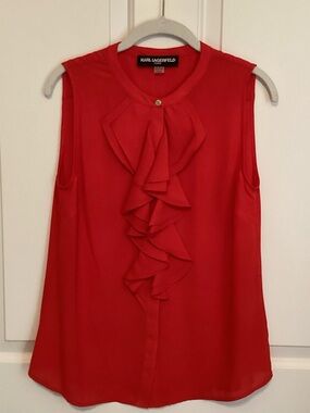Karl Lagerfeld Red Sleeveless Ruffle Front Camisole